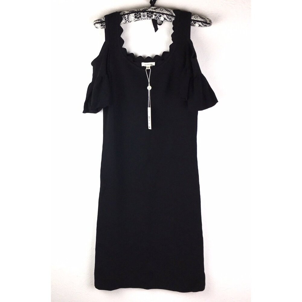 Little Black Dress Womens  Small Cold Shoulder Sexy LBD Scallop Neck